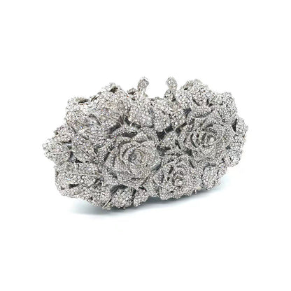 Hand fill in crystal 3D roses evening bags