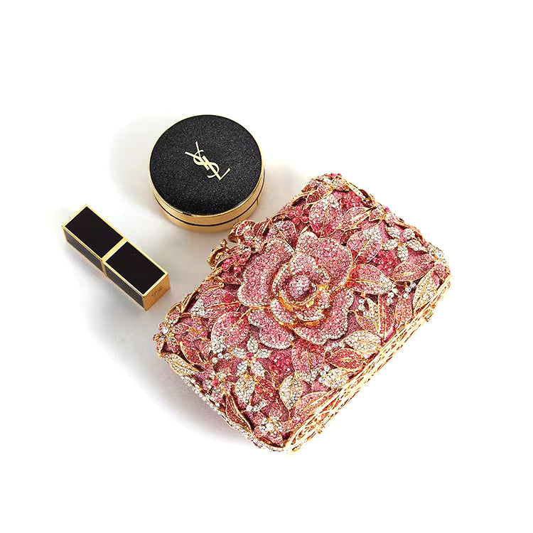 Hand fill in crystal blooming camellia evening bags