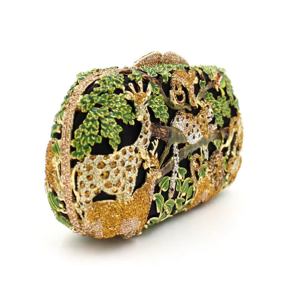 Hand fill in color crystal animal forest pattern evening bags