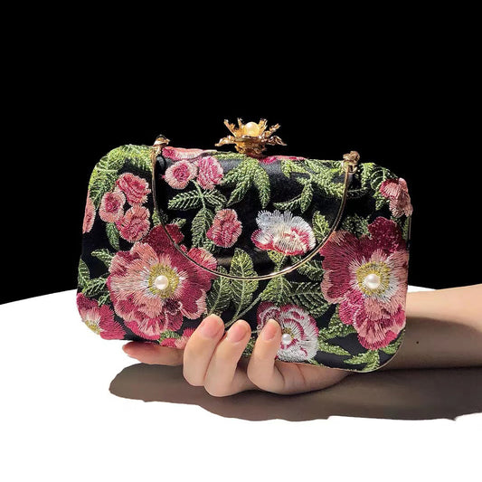 Handmade embroidered floral evening bags